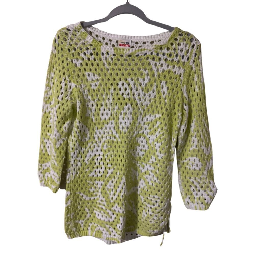 Ruby Rd. Favorites Long Sleeve Knit Sweater Green/White Size M